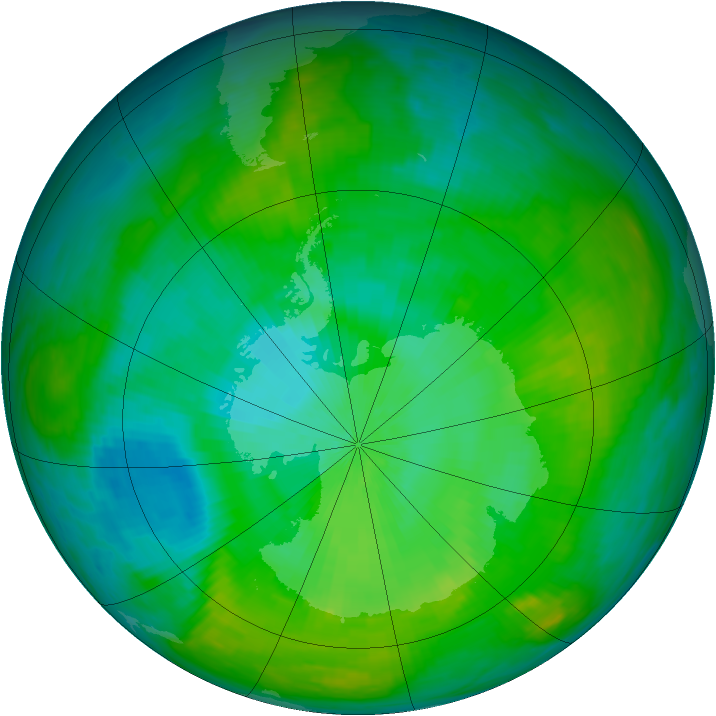 Antarctic ozone map for 07 February 1980